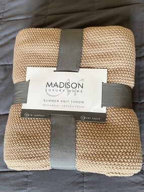 Madison Beige Knit Summer Throw Blanket